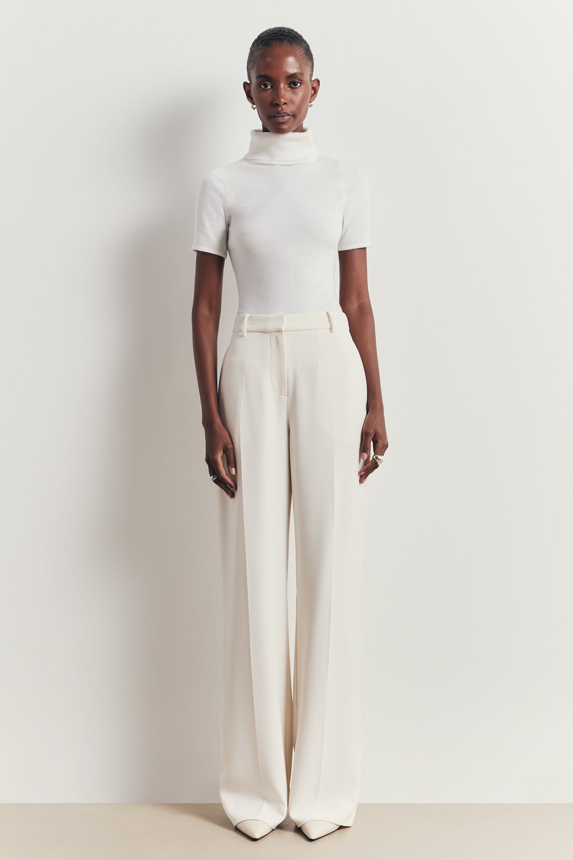 Tailored High Rise Wide Leg Trousers - Cream