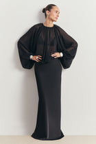 Sheer Chiffon Volume Sleeve Blouse - Black