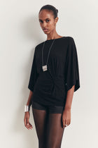 Gathered Knot Detail T-Shirt - Black