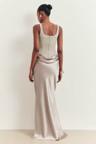 Tailored Corset Gown With Draped Hip - Stone