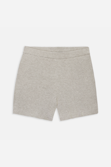 Mid Rise Ribbed Knit Mini Shorts - Pebble Grey