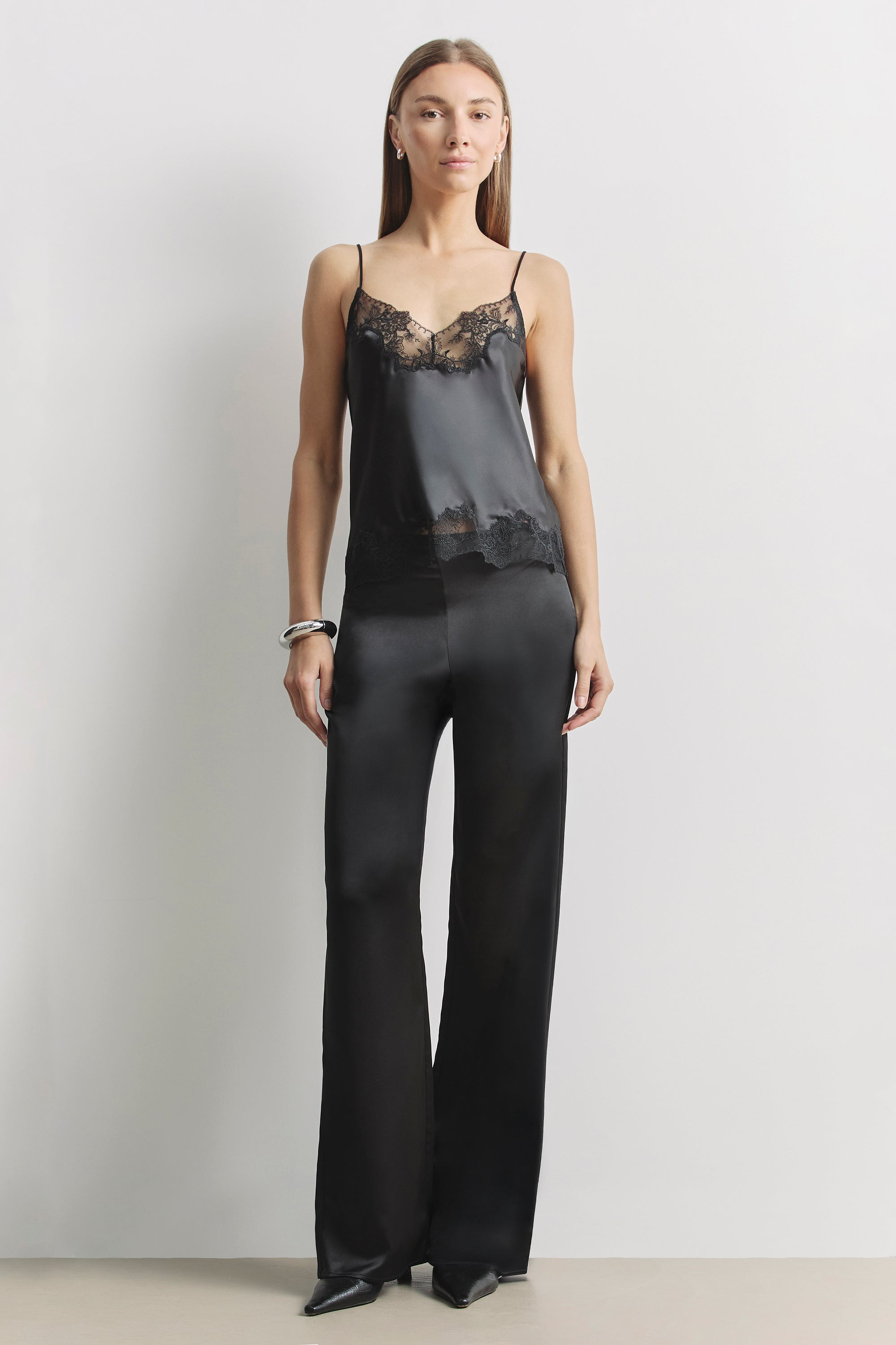 Formal Satin Straight Leg Trousers - Black