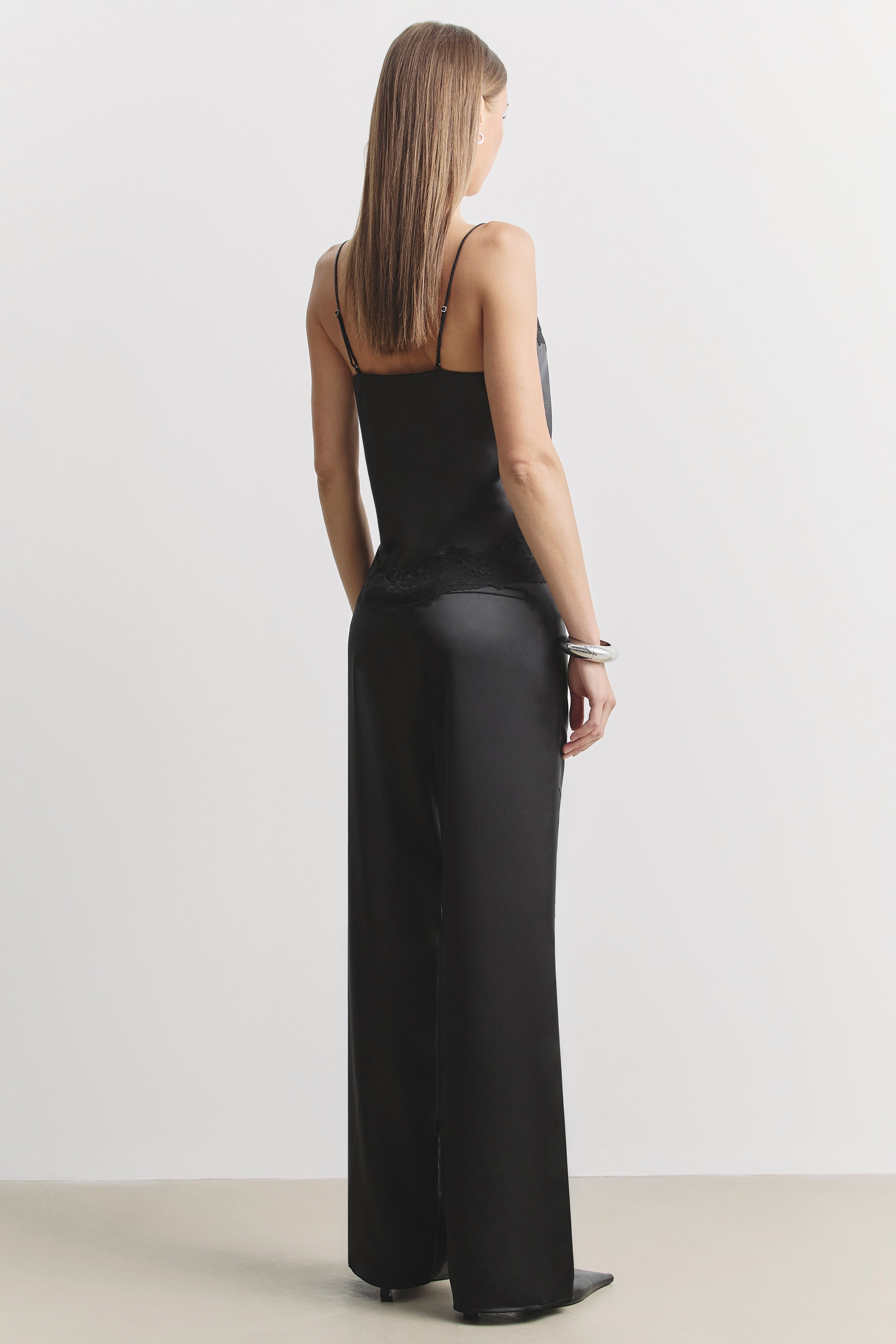 Satin Lace Detail Camisole - Black