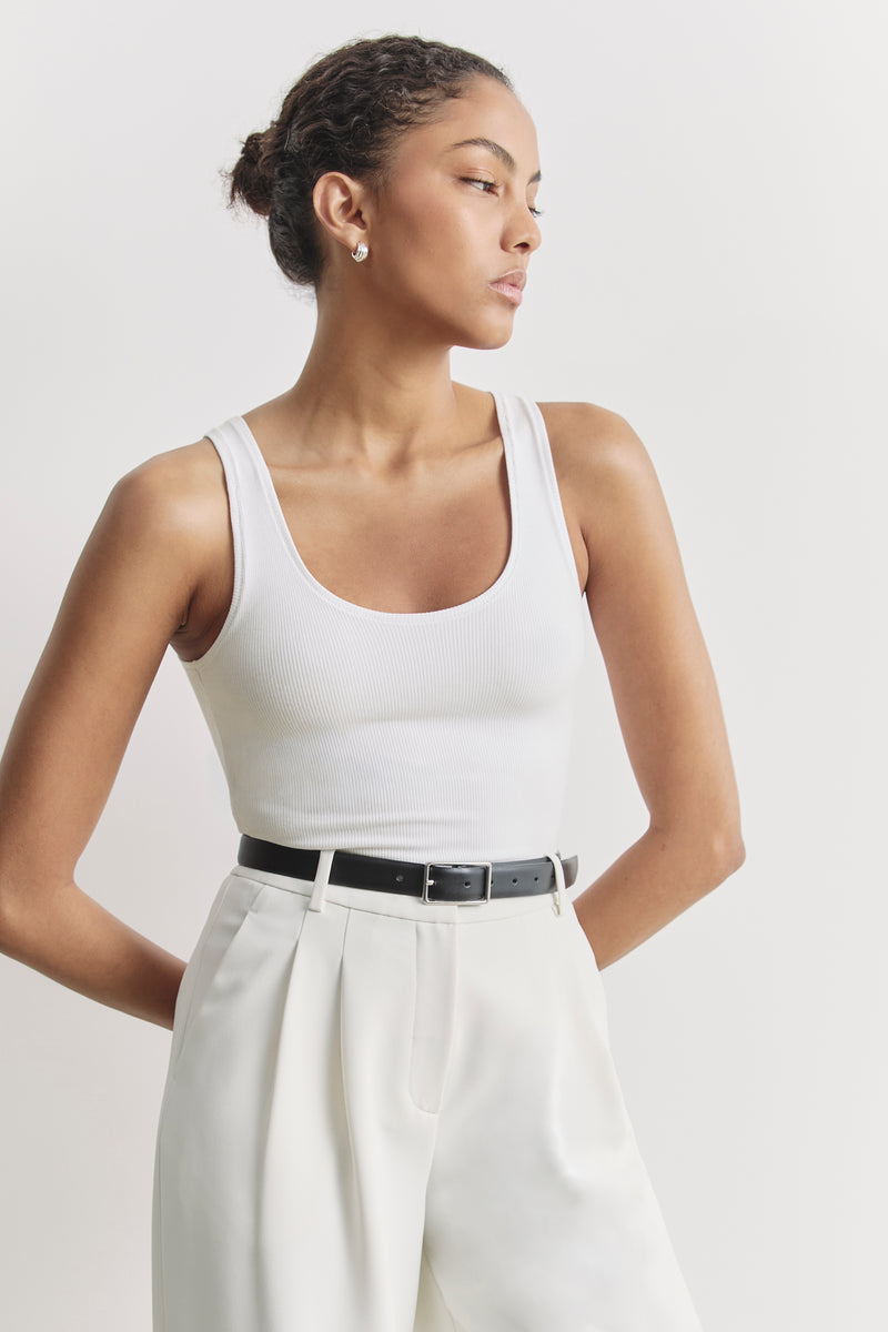 Soft Ribbed Tank Top - White