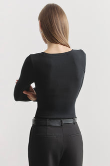 Soft Ribbed Long Sleeve Top - Black