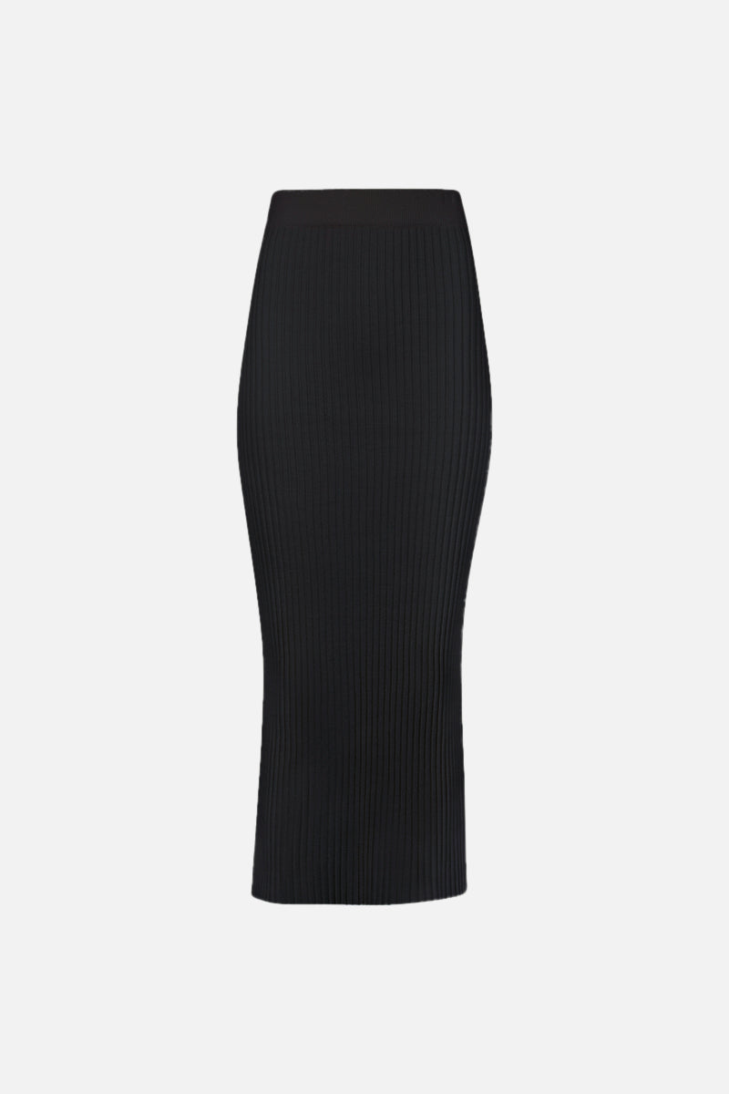 Ribbed Knit Midi Skirt - Black