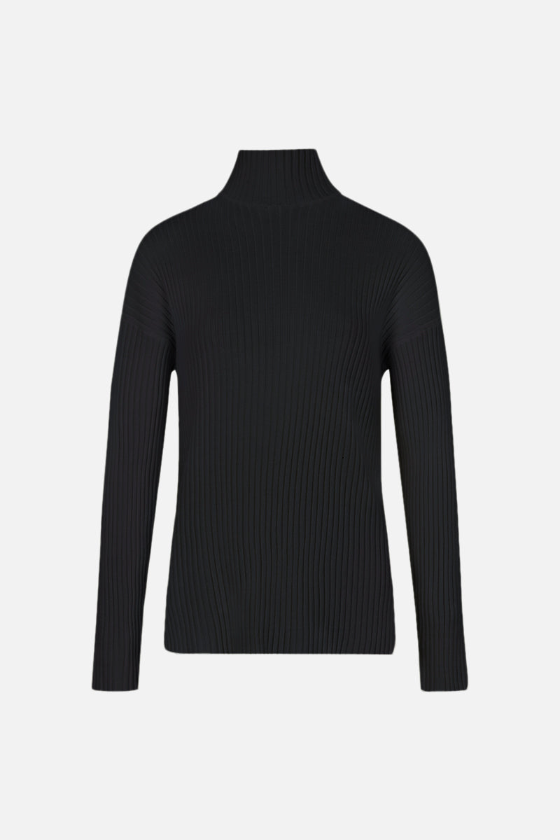 Ribbed Knit High Neck Jumper - Black