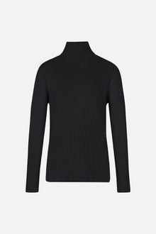 Ribbed Knit High Neck Jumper - Black