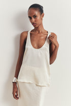 Crushed Satin Plunge U Neck Tank Top - Champagne