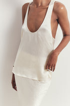 Crushed Satin Plunge U Neck Tank Top - Champagne