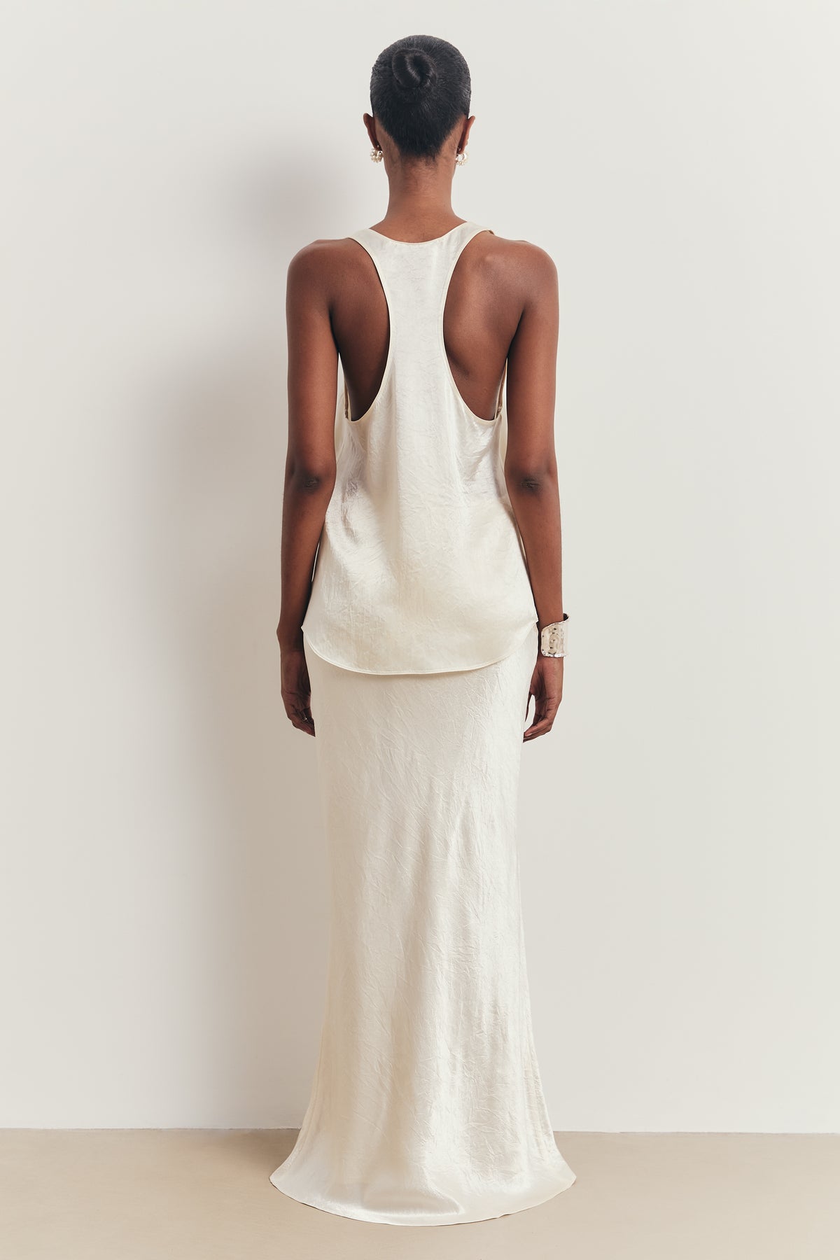 Crushed Satin Bias Cut Maxi Skirt - Champagne