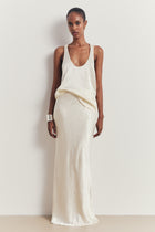 Crushed Satin Plunge U Neck Tank Top - Champagne