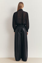 Sheer Chiffon Tie Neck Blouse - Black