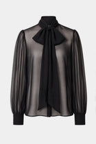 Sheer Chiffon Tie Neck Blouse - Black