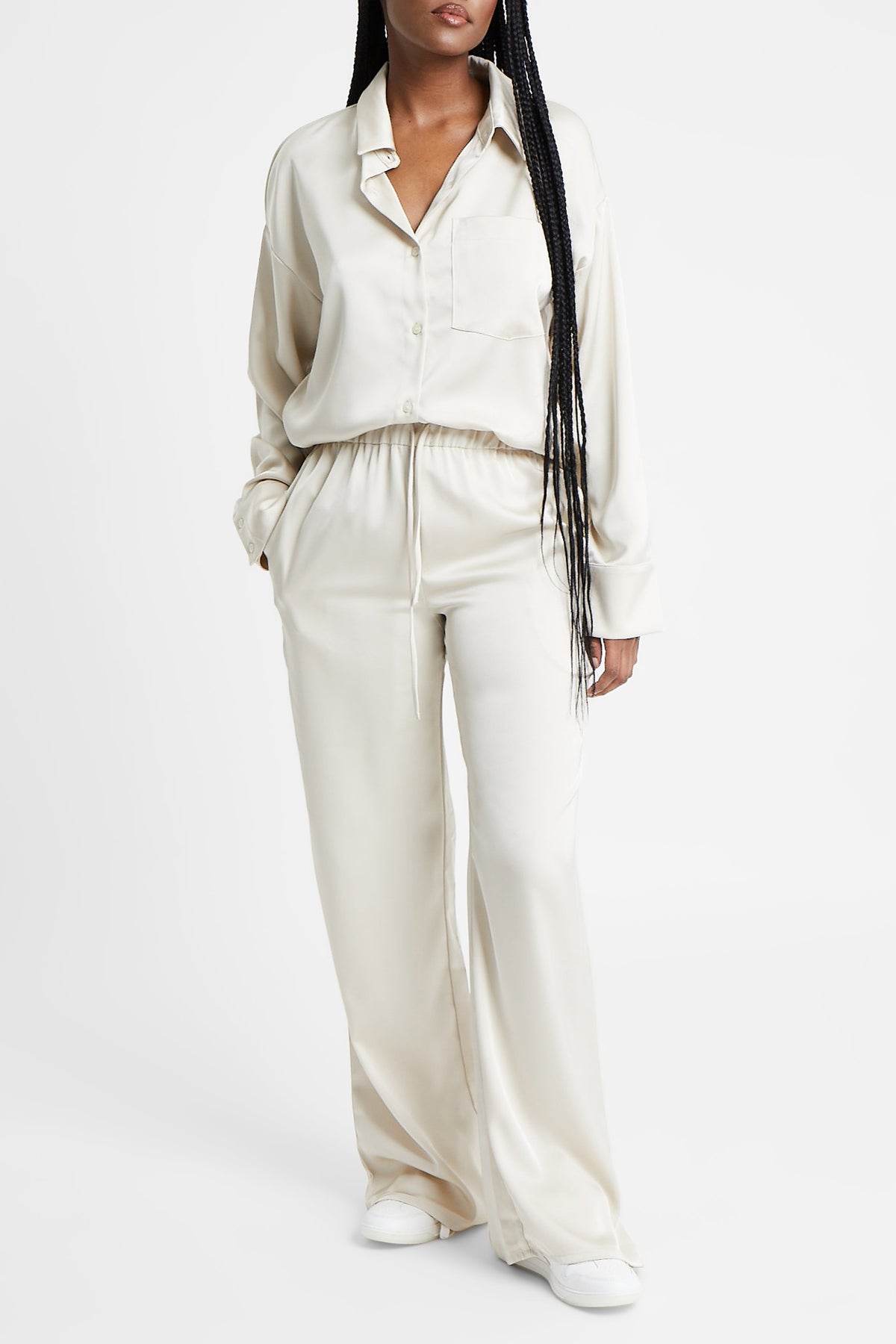 Relaxed Satin Drawstring Trousers - Champagne