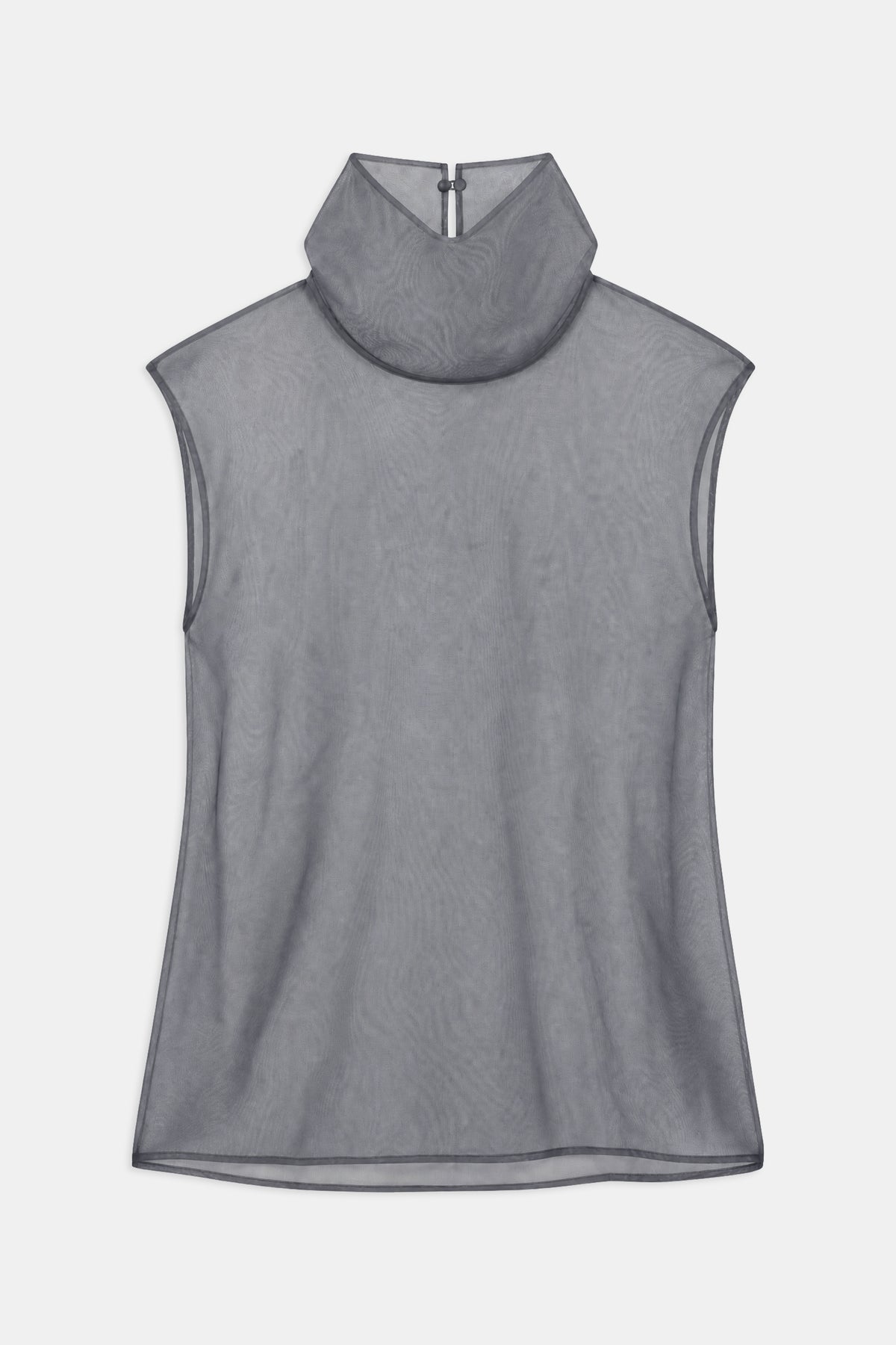 Sheer Organza Funnel Neck Blouse - Slate