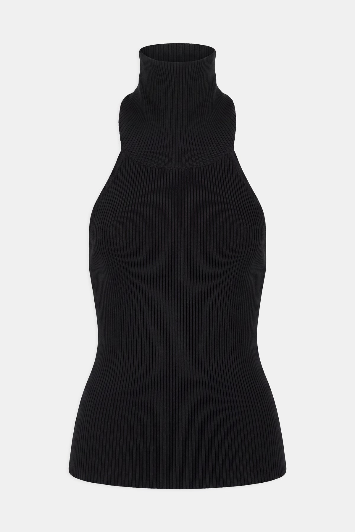 Relaxed Ribbed High Neck Halter Top - Black