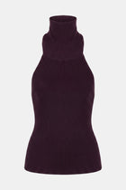 Relaxed Ribbed High Neck Halter Top - Mulberry