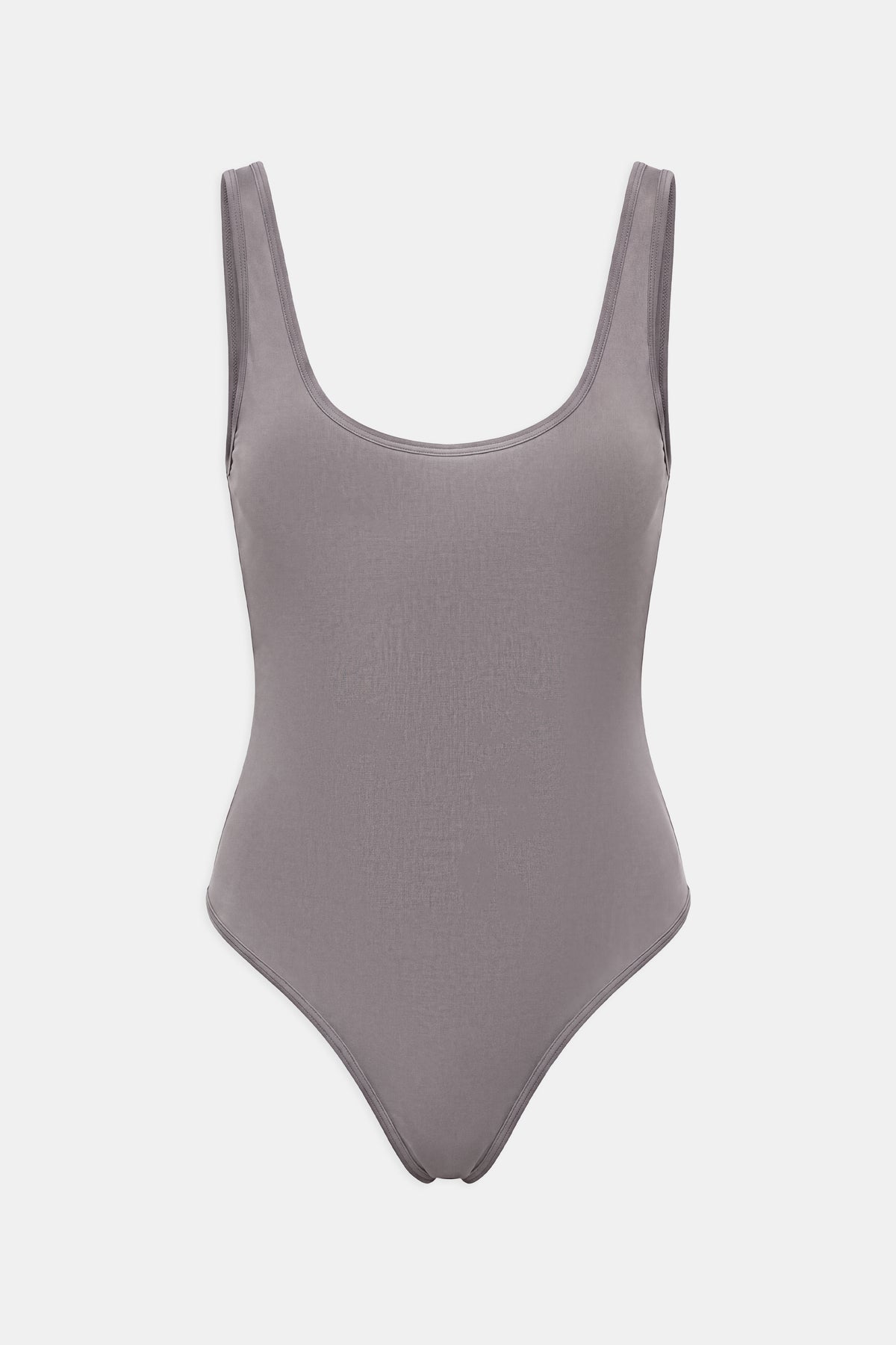 Semi Sheer Scoop Neck Bodysuit - Slate