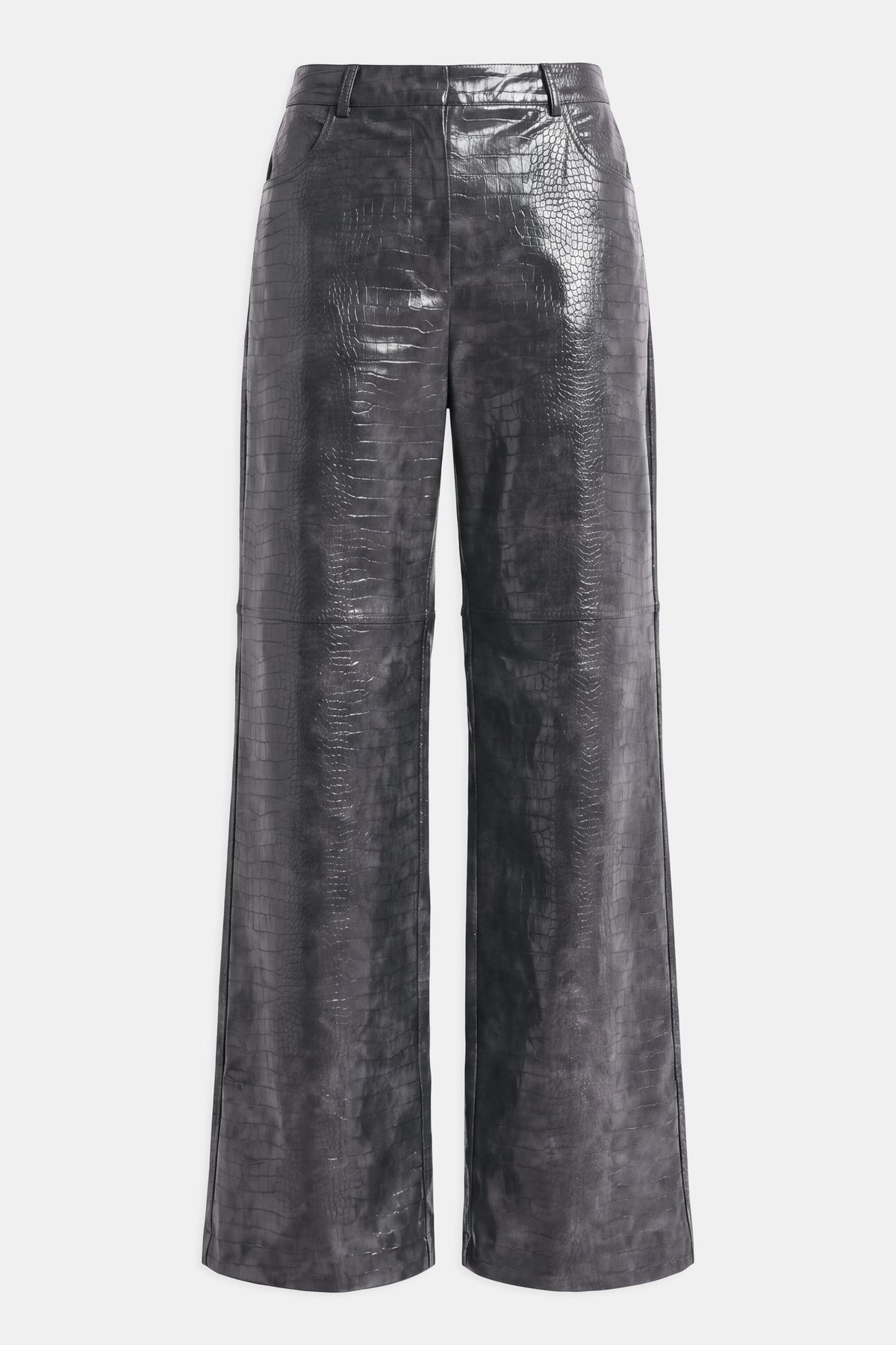 Croc Embossed Leather Wide Leg Trousers - Slate