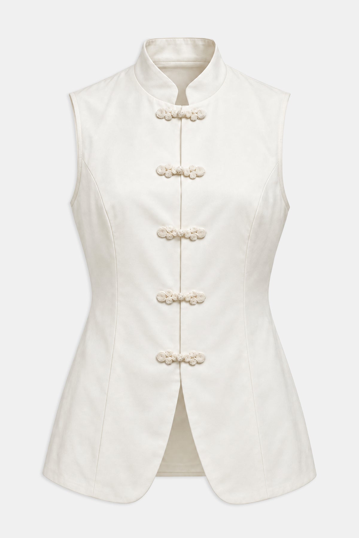 Tailored Satin Mandarin Collar Top - Ivory