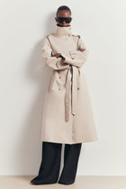 Vintage Funnel Neck Trench Coat - Stone
