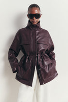 Leather Cargo Utility Jacket - Oxblood