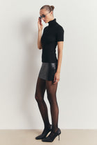 Wool Blend Cap Sleeve Polo Neck Top - Black