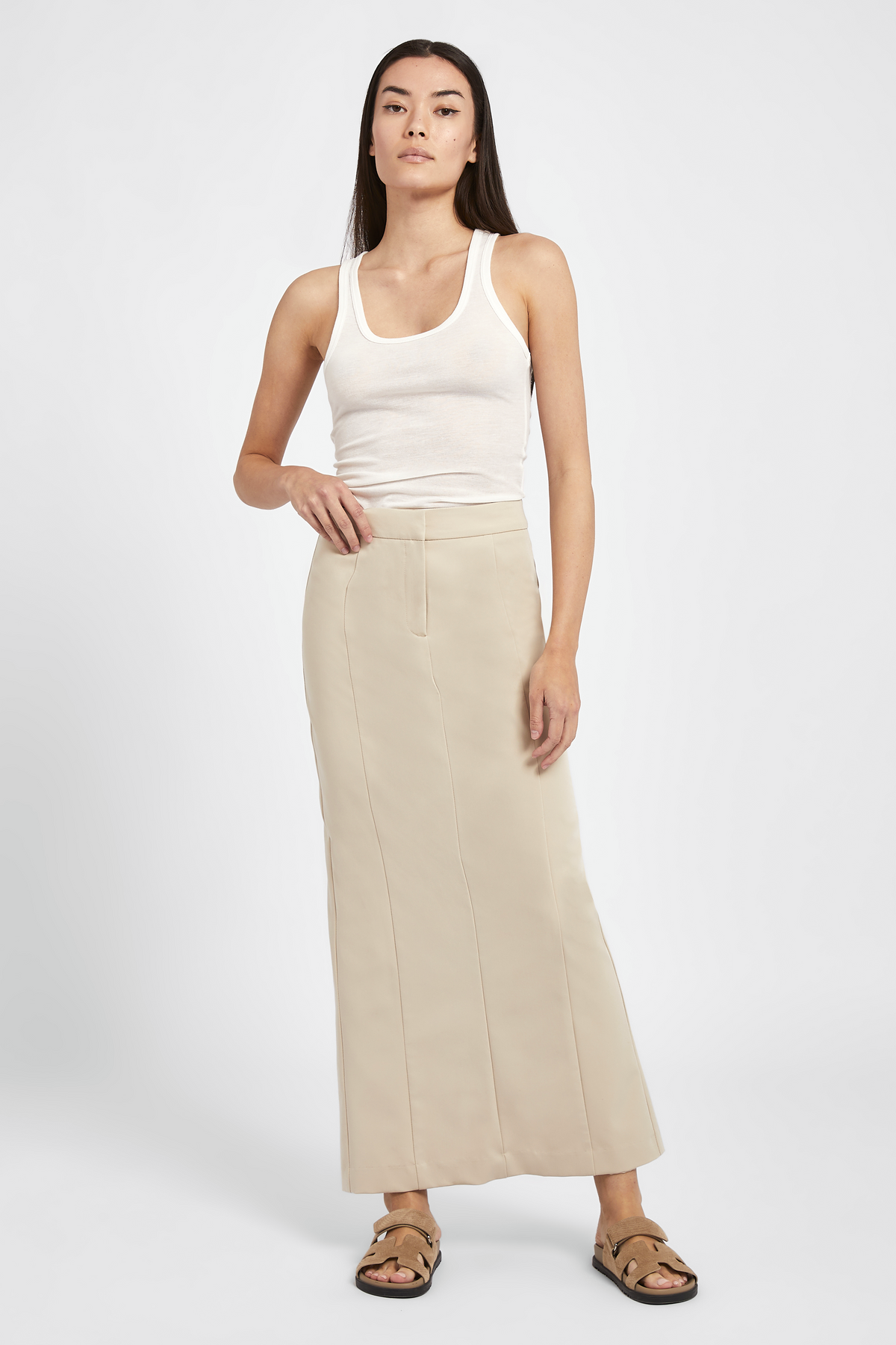 Tailored Seam Detail Maxi Skirt - Sand