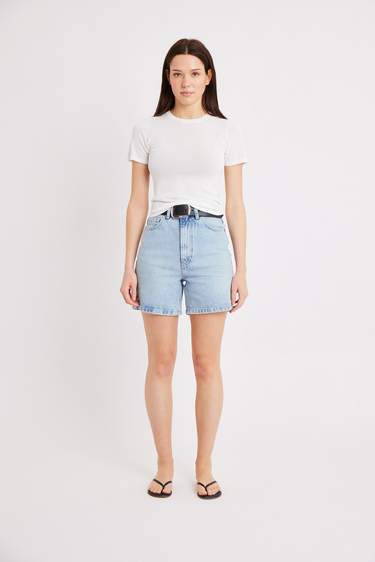 High Waisted Mom Shorts - Light Blue