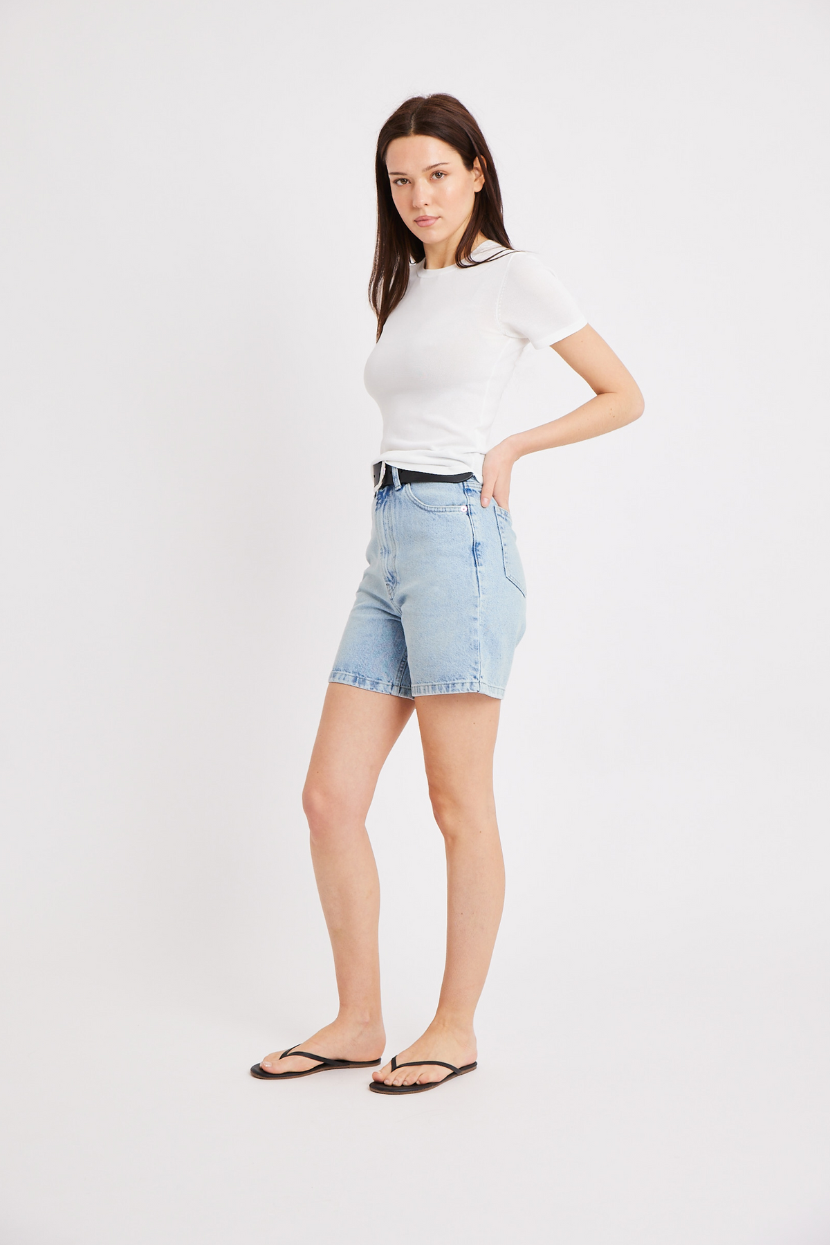 High Waisted Mom Shorts - Light Blue