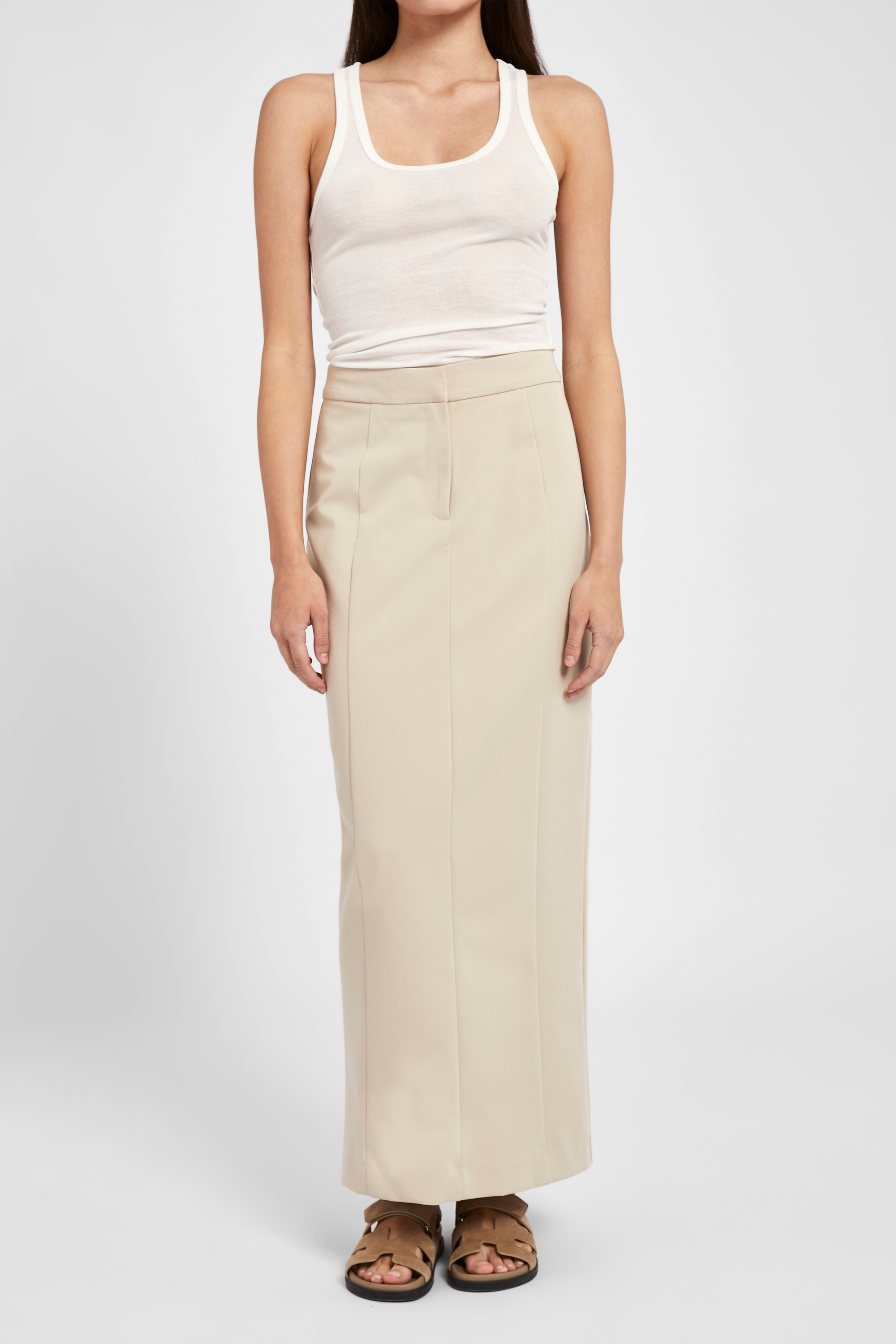 Tailored Seam Detail Maxi Skirt - Sand