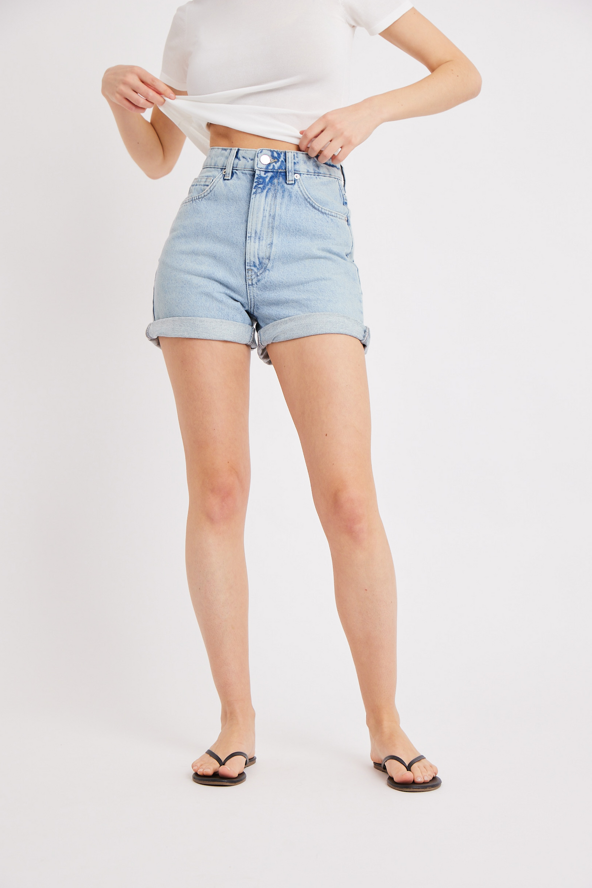 High Waisted Mom Shorts - Light Blue