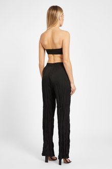 Satin Crinkle Wide Leg Trousers - Black