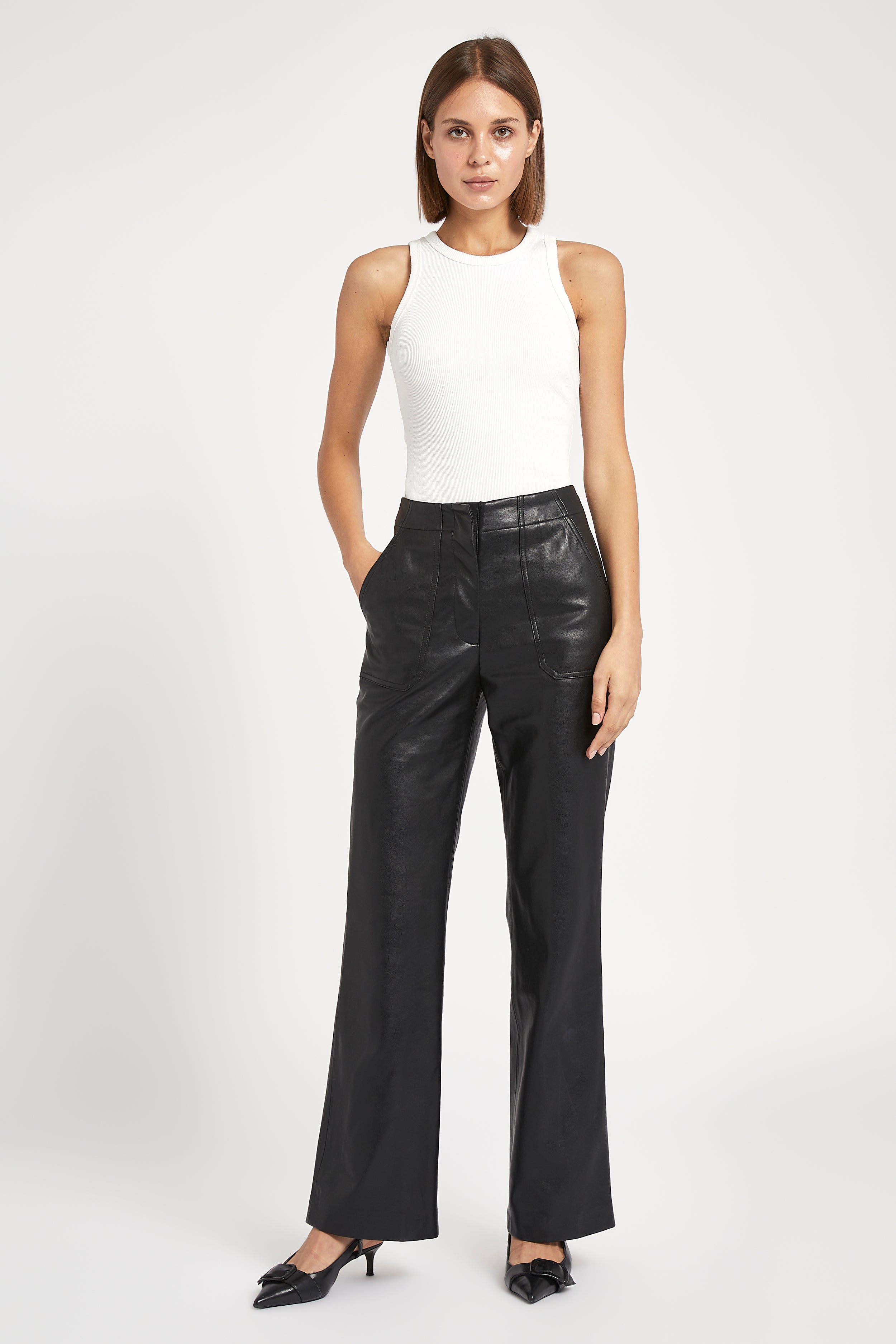 Leather Pocket Detail Trousers - Black