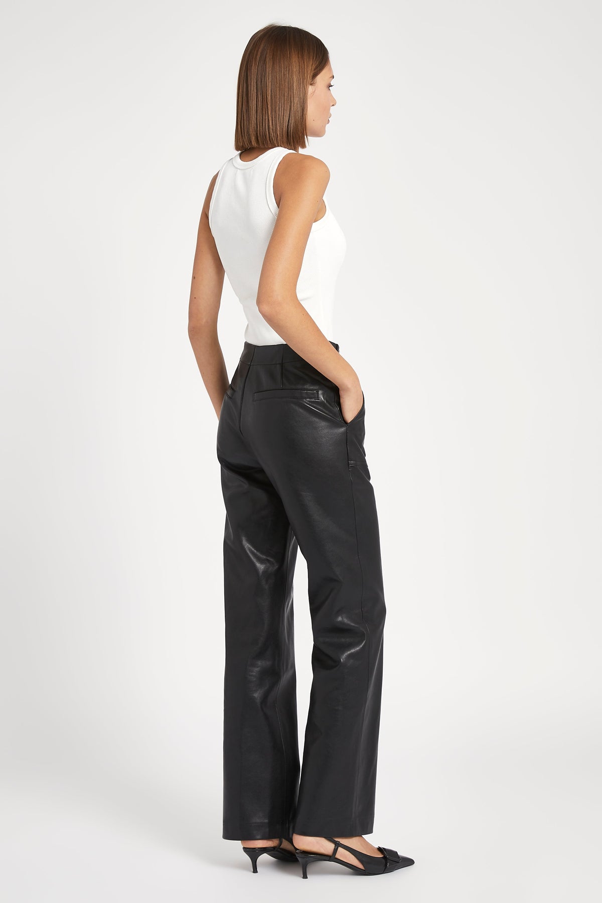 Leather Pocket Detail Trousers - Black