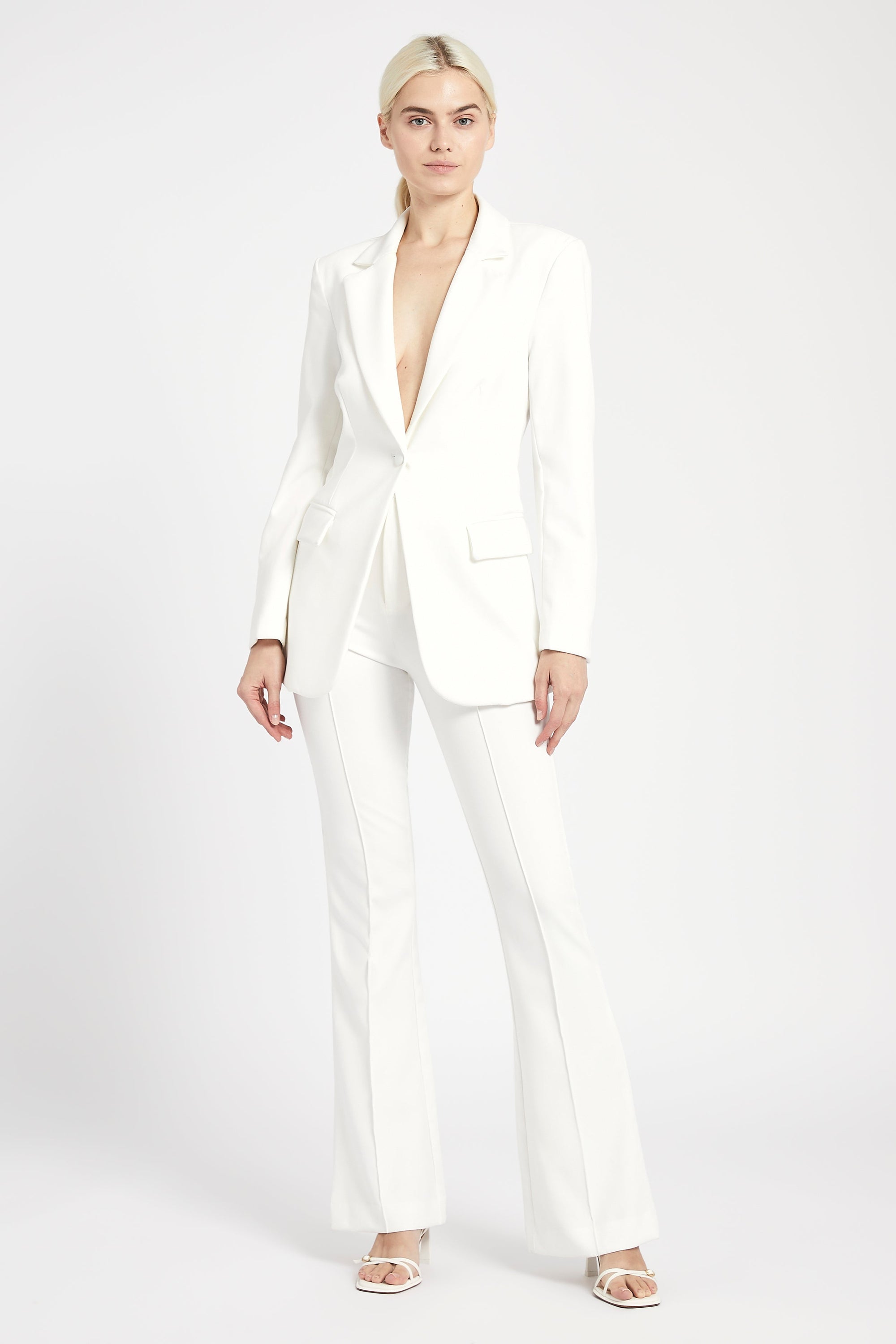 Classic Blazer With Belt - White