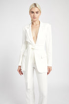 Classic Blazer With Belt - White