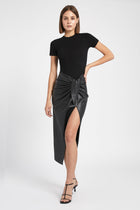 Leather Wrap Midi Skirt - Black