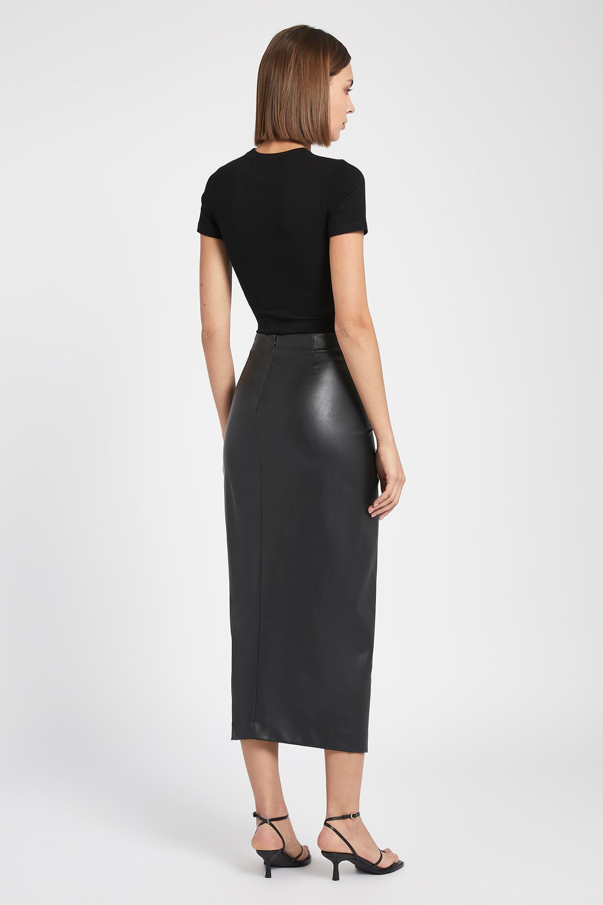 Leather Wrap Midi Skirt - Black
