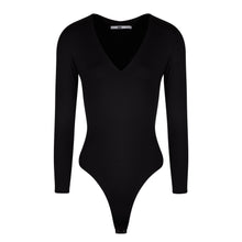 Longsleeve V Neck Bodysuit - Black