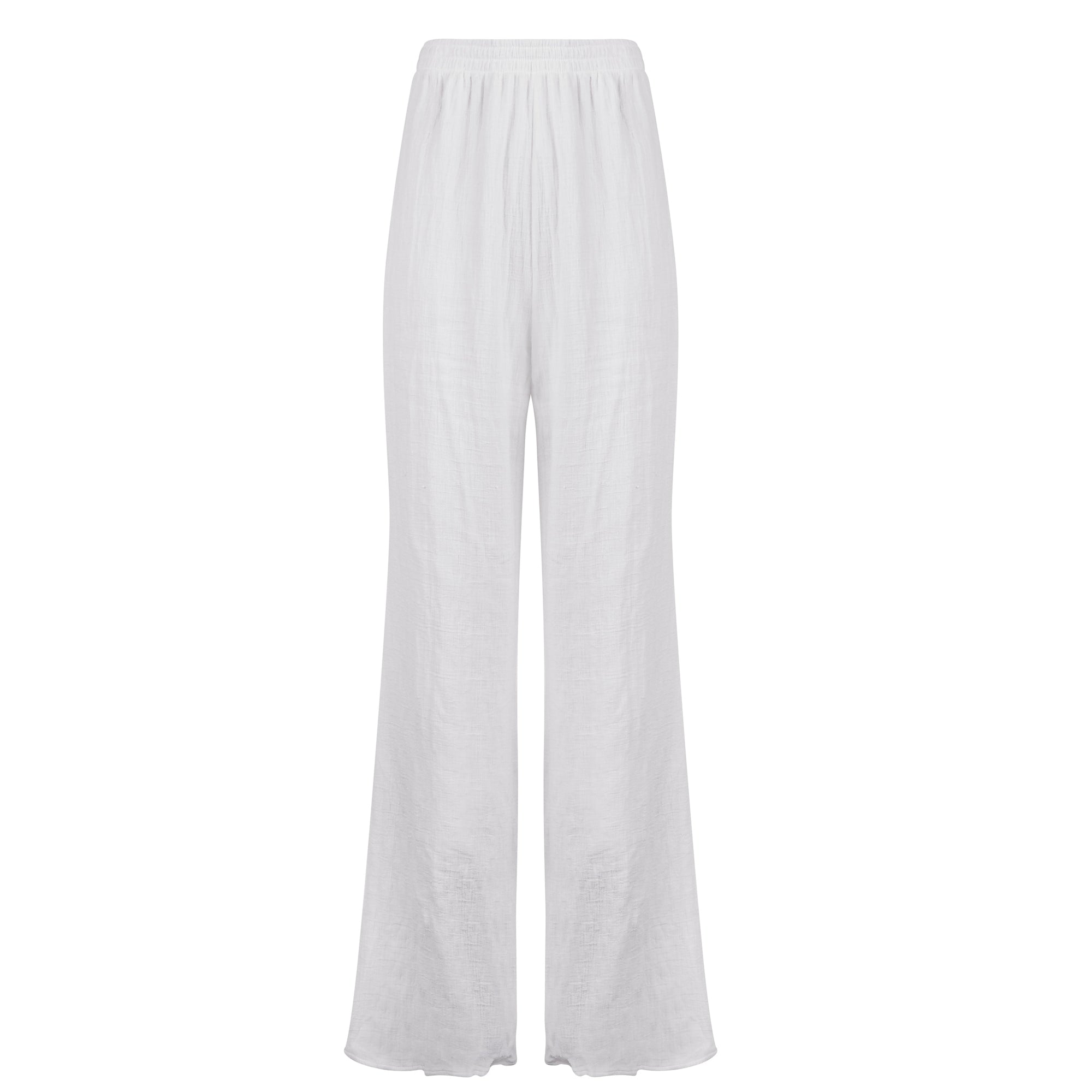 Cotton Crinkle Wide Leg Trousers - Ivory