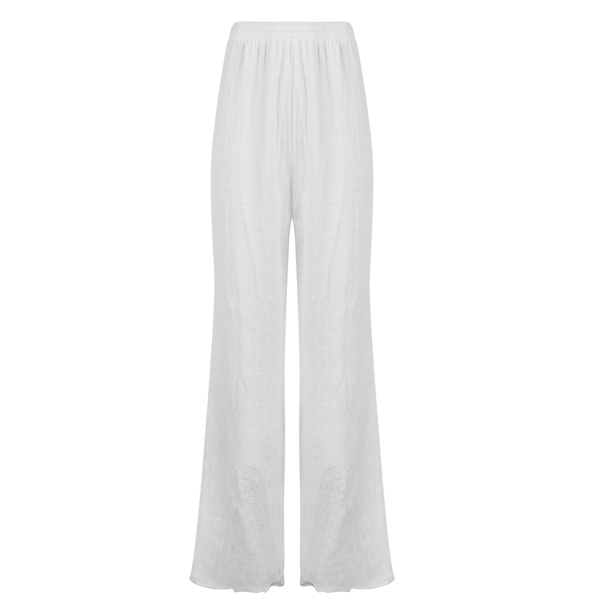 Cotton Crinkle Wide Leg Trousers - Ivory