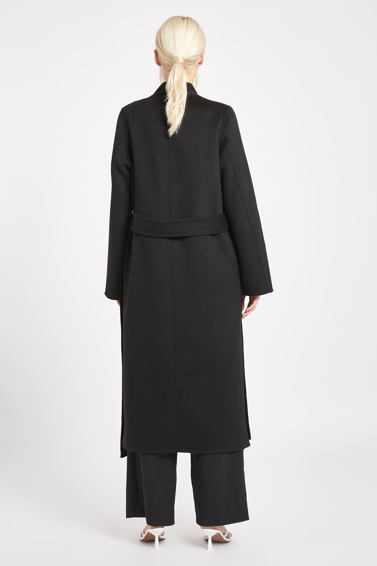 Double Faced Wool Cocoon Coat - Black
