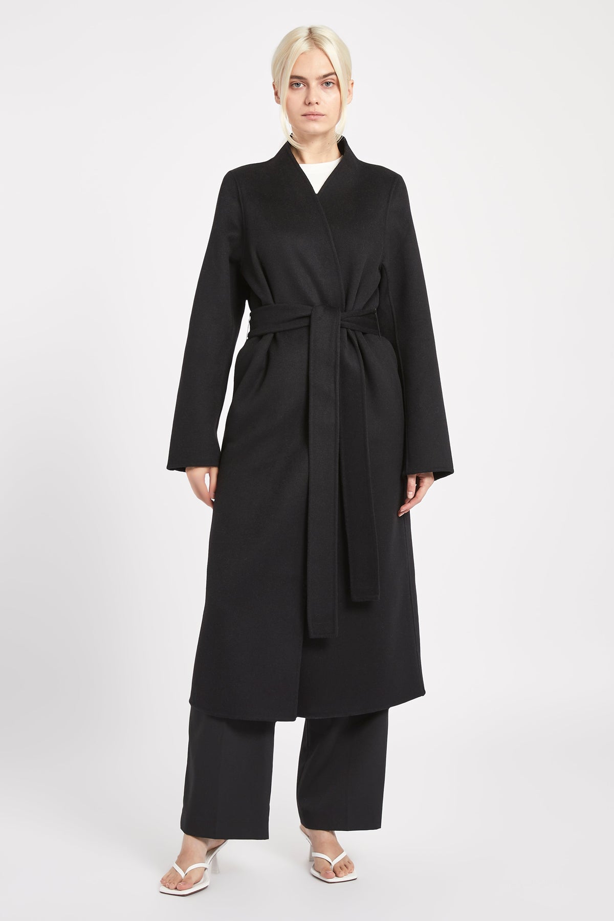 Double Faced Wool Cocoon Coat - Black