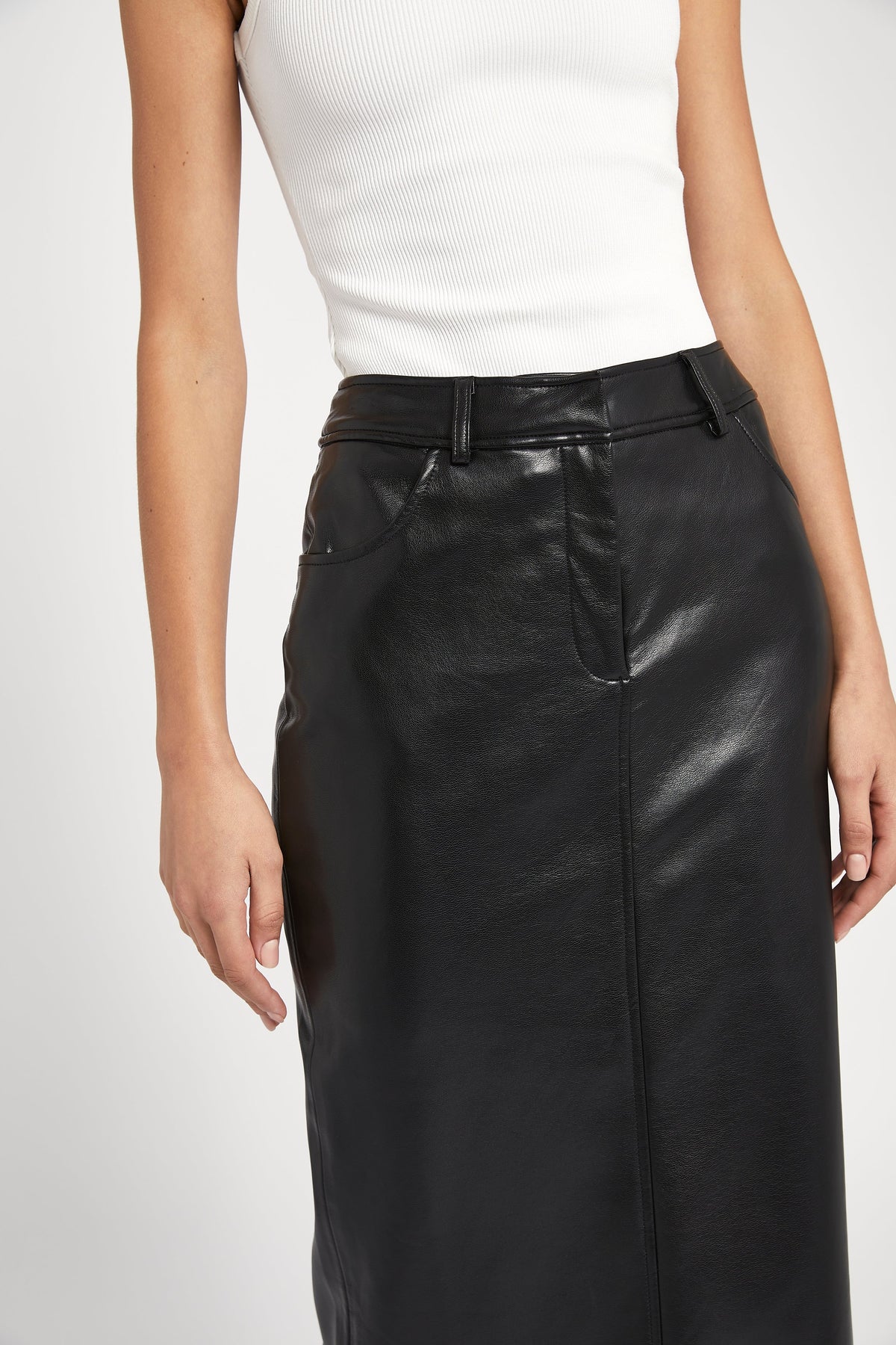 Leather Tailored Maxi Skirt - Black