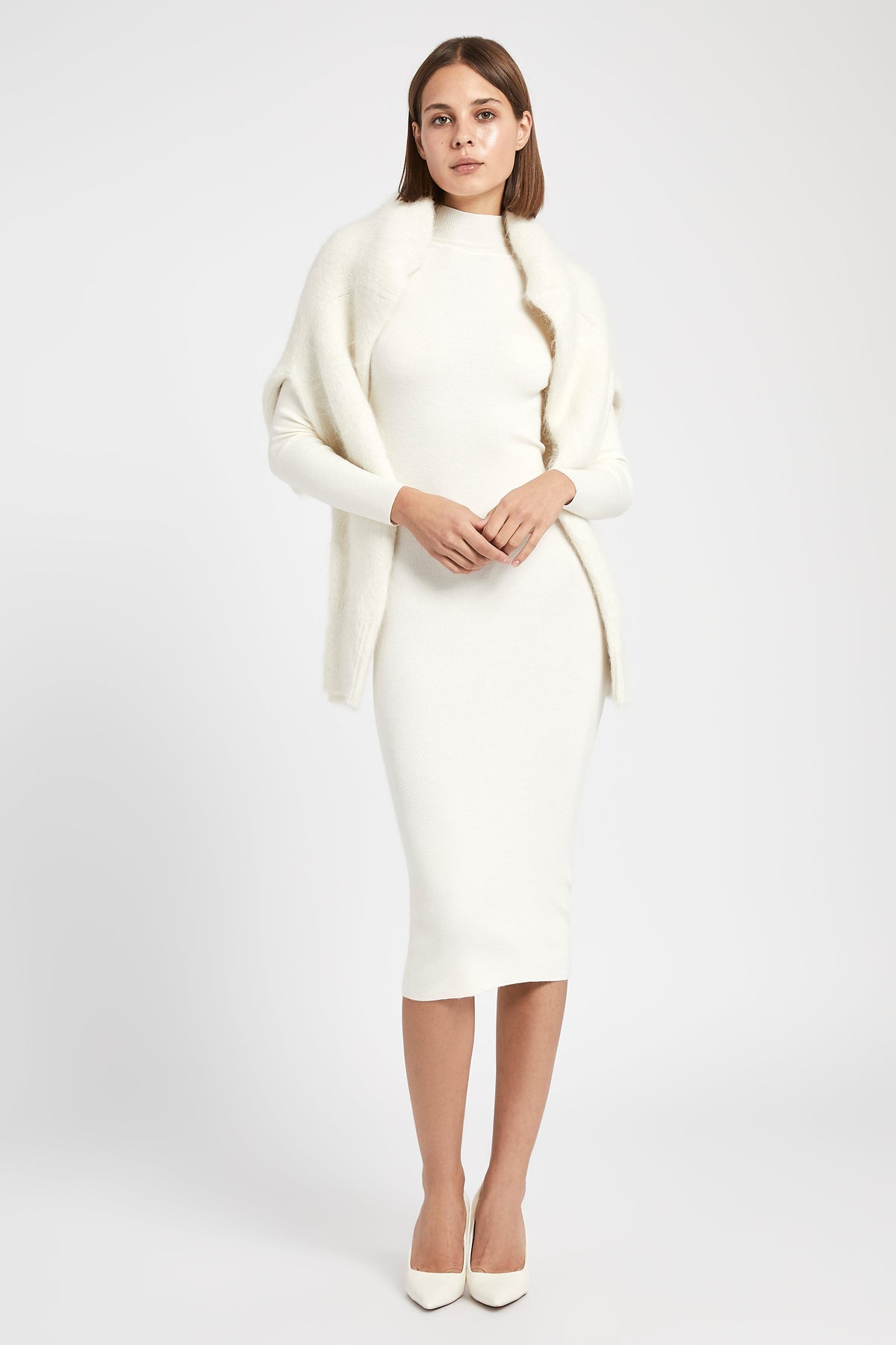 Fine Knit Midi Dress - Cream