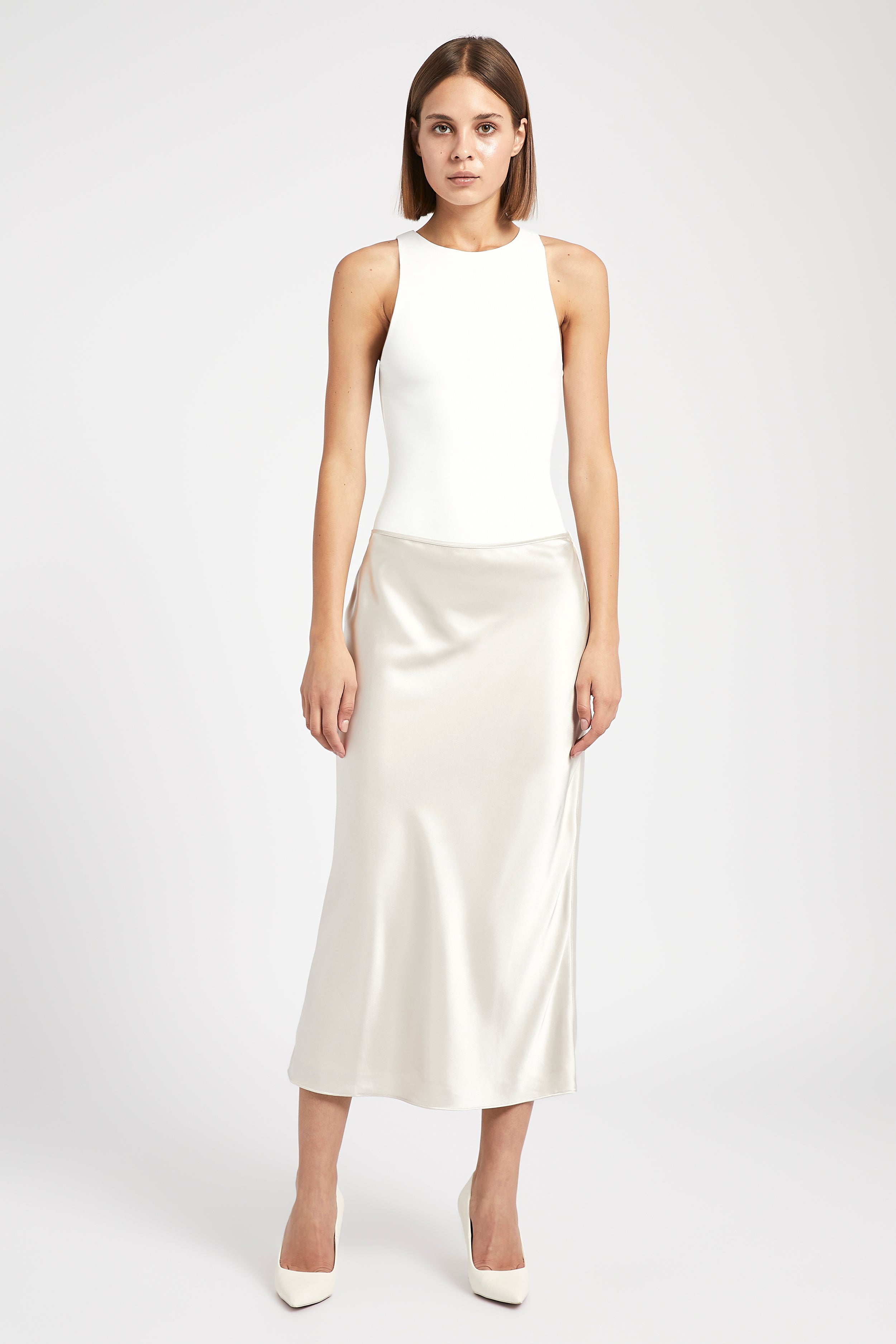 Satin Slip Midi Skirt - Champagne