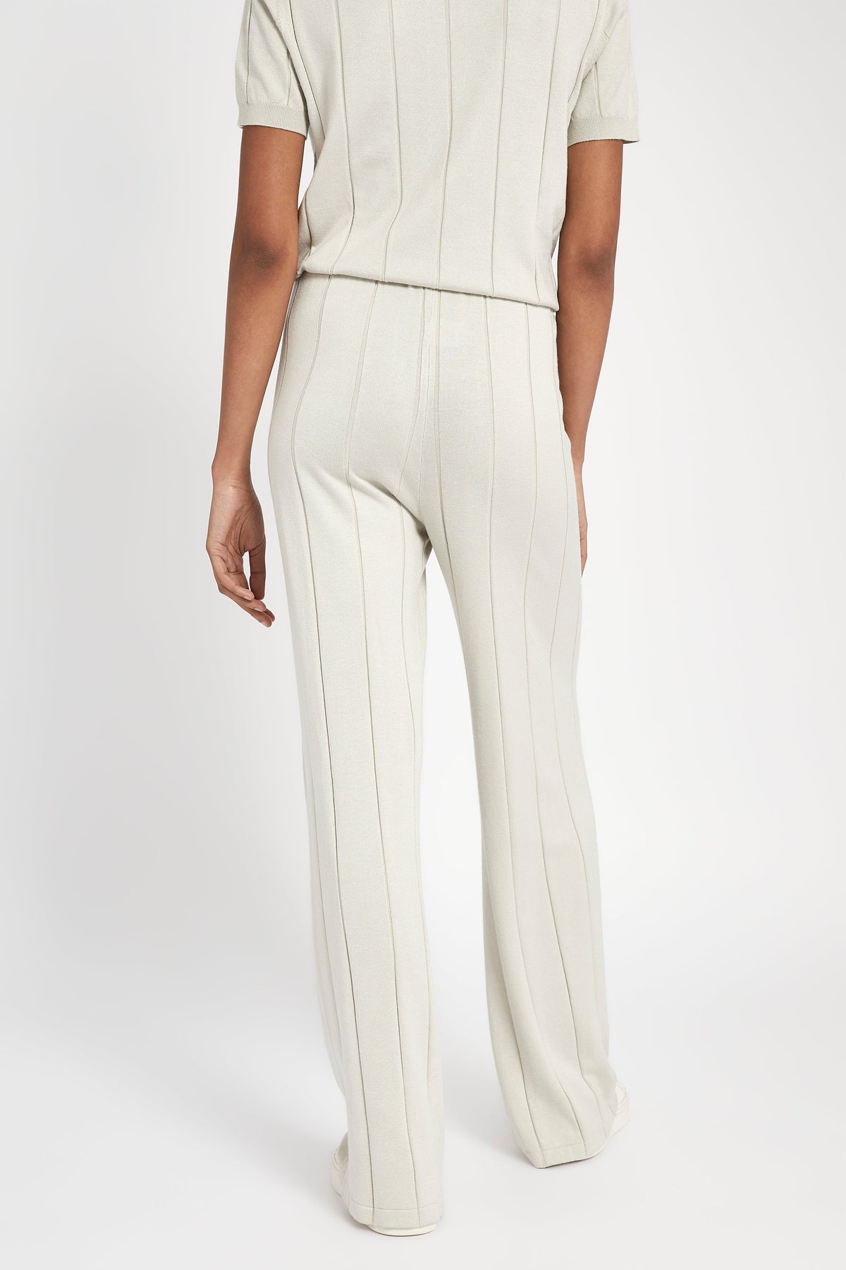 Ribbed Knit Wide Leg Trousers - Oyster