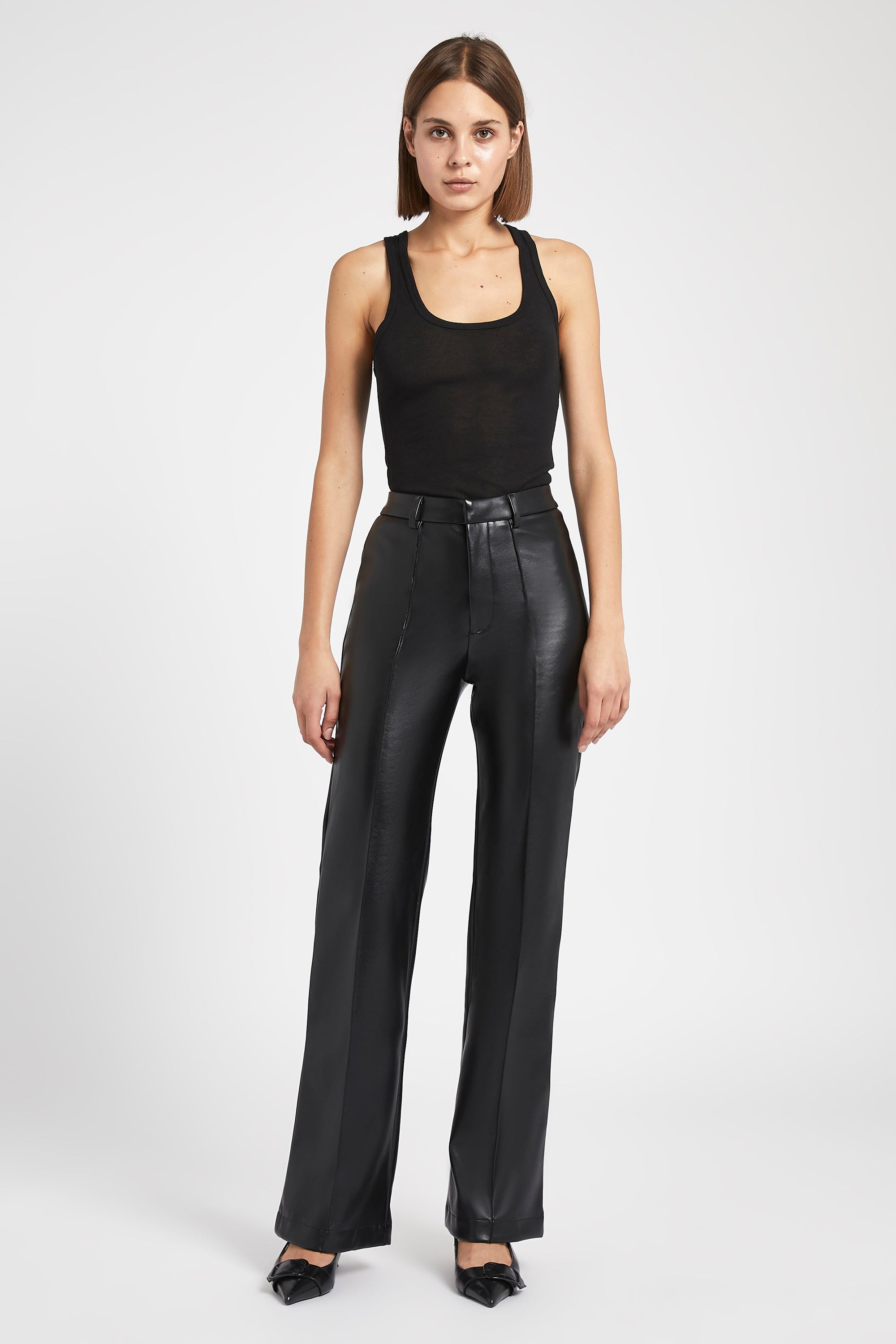 Leather Wide Leg Trousers - Black